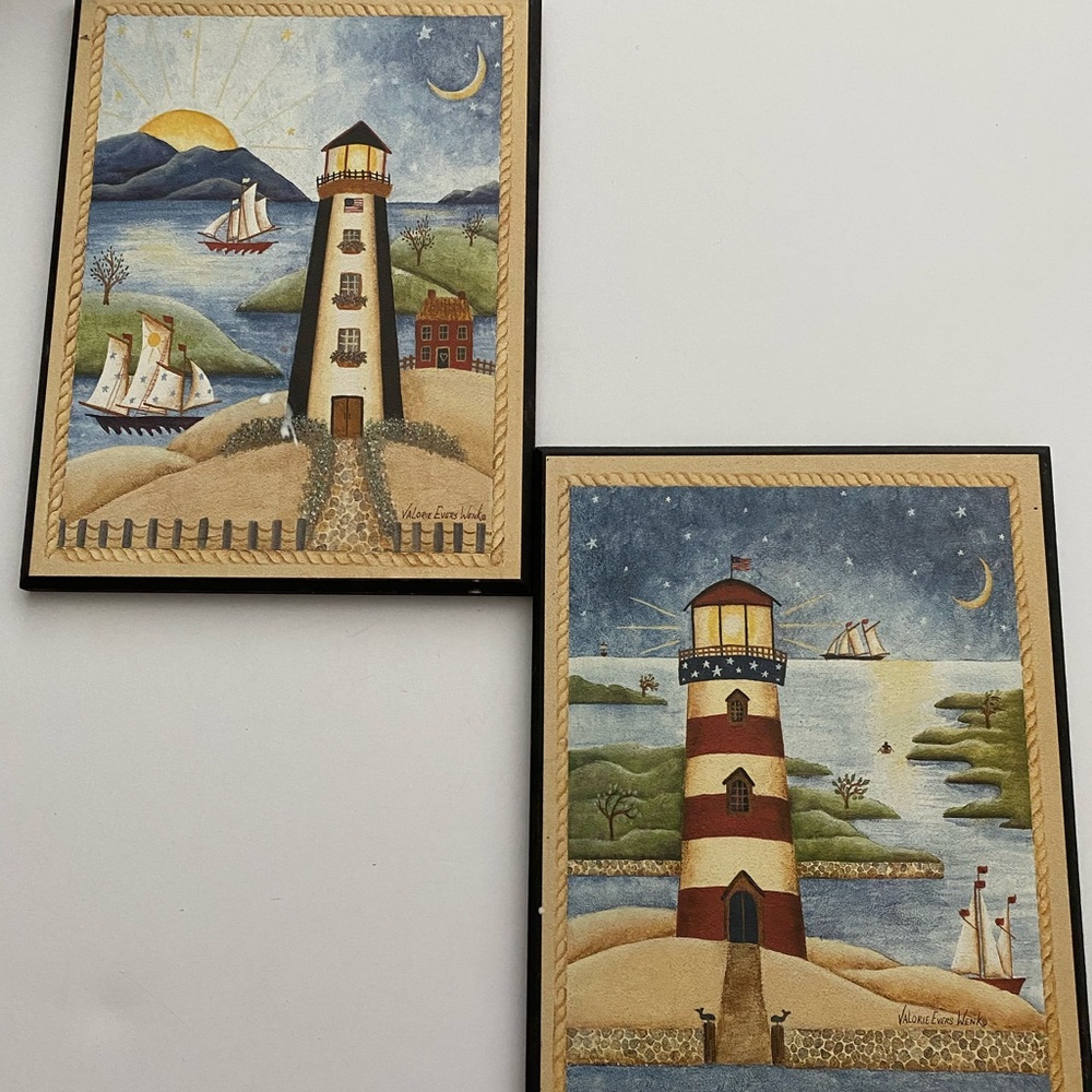 set of two lighthouse art decor